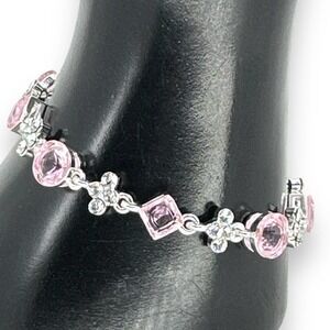 Napier Pink and Clear Rhinestone Silvertone Tennis Bracelet